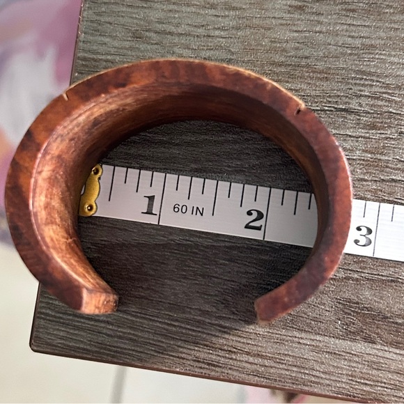 Textured Gold and Brown Carved Wooden Cuff Bracelet - Picture 10 of 12